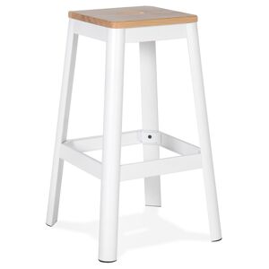 ALTEREGO Tabouret haut style industriel 'LIDYA' avec structure en métal blanc et assise en bois