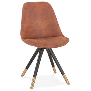 ALTEREGO Chaise design 'MAGGY' en microfibre brune et pieds en bois noir