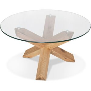 ALTEREGO Table basse de salon 'MAGIK' ronde en verre et bois massif