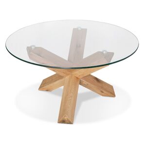 ALTEREGO Table basse de salon 'MAGIK' ronde en verre et bois massif