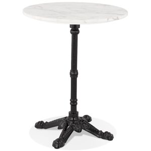 ALTEREGO Petite table bistrot ronde 'MARAY' style rustique en pierre blanche effet marbre et metal noir - Ø 60 cm