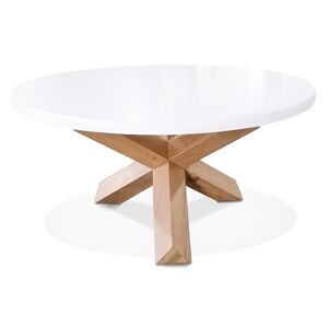 ALTEREGO Table basse de salon ronde 'MARVEL' blanche et chêne massif - Ø 80 cm