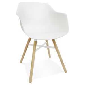 ALTEREGO Chaise avec accoudoirs 'MELIS' blanche avec pieds en metal et bois naturel