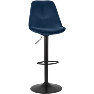 ALTEREGO Tabouret reglable 'MIKE' en velours bleu et pied noir