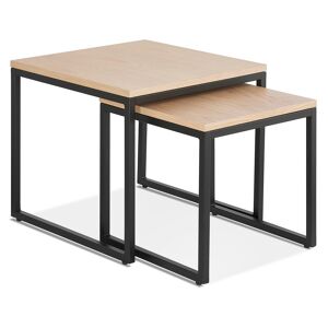 ALTEREGO Set de 2 tables gigognes emboîtables style industriel 'MOMA' en bois finition naturelle et métal noir