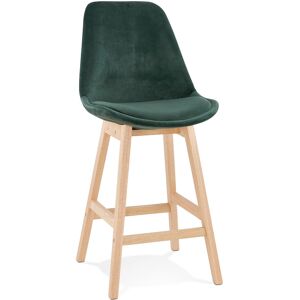 ALTEREGO Tabouret snack mi-hauteur 'MORISS MINI' en velours vert et pieds en bois naturel