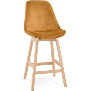 ALTEREGO Tabouret snack mi-hauteur 'MORISS MINI' en velours moutarde et pieds en bois naturel