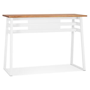 ALTEREGO Table de bar haute 'NIKI' en bois massif et pied en metal blanc - 150x60 cm