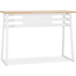 ALTEREGO Table de bar haute 'NIKI' en bois finition naturelle et pied en métal blanc - 150x60 cm