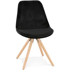 ALTEREGO Chaise vintage 'RICKY' en velours noir et pieds en bois naturel