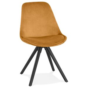 ALTEREGO Chaise vintage 'RICKY' en velours moutarde et pieds en bois noir