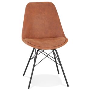 ALTEREGO Chaise design 'ROYAL' en microfibre brune et pieds en metal noir