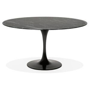 ALTEREGO Table à manger design 'SHADOW' ronde noire en verre effet marbre - Ø 140 CM