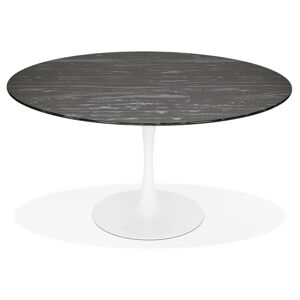 ALTEREGO Table à manger 'SHADOW' ronde en verre noir effet marbre et pied central blanc - Ø 140 CM