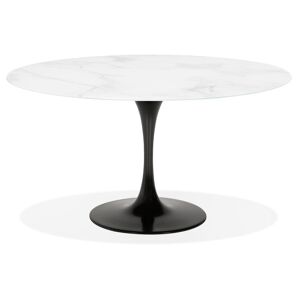 ALTEREGO Table à manger 'SHADOW' ronde en verre blanc effet marbre et pied central noir - Ø 140 CM