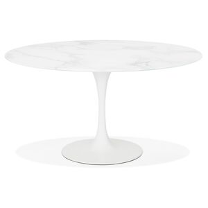 ALTEREGO Table à manger design 'SHADOW' ronde blanche en verre effet marbre - Ø 140 CM