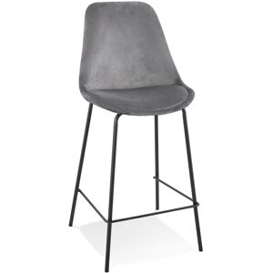 ALTEREGO Tabouret snack mi-hauteur 'SPARK MINI' en velours gris et pieds en metal noir