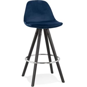 ALTEREGO Tabouret snack mi-hauteur 'SPIRIT MINI' en velours bleu et pieds en bois noir