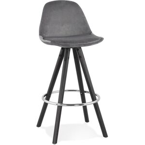 ALTEREGO Tabouret snack mi-hauteur 'SPIRIT MINI' en velours gris et pieds en bois noir