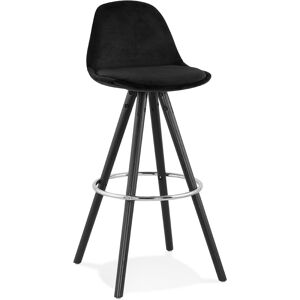 ALTEREGO Tabouret de bar 'SPIRIT' en velours noir et pieds en bois noir