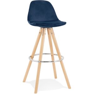 ALTEREGO Tabouret de bar 'SPIRIT' en velours bleu et pieds en bois naturel