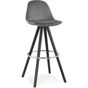 ALTEREGO Tabouret de bar 'SPIRIT' en velours gris et pieds en bois noir