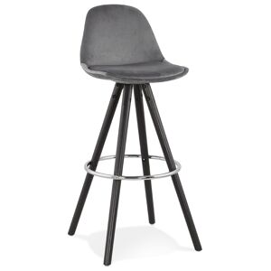 ALTEREGO Tabouret de bar 'SPIRIT' en velours gris et pieds en bois noir