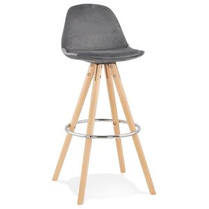 ALTEREGO Tabouret de bar 'SPIRIT' en velours gris et pieds en bois naturel