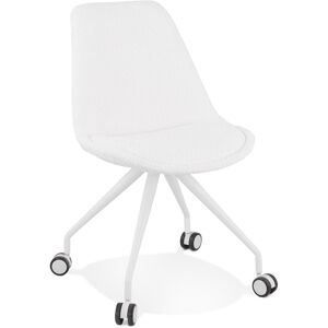 ALTEREGO Chaise de bureau sur roulettes 'STEF' en tissu bouclé et métal blanc