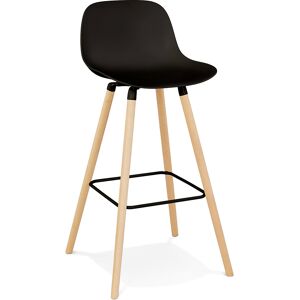 ALTEREGO Tabouret de bar 'TATSU' noir avec pieds en bois naturel