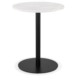 ALTEREGO Petite table bistrot ronde 'TOMY' en pierre blanche effet marbre et métal noir - Ø 60 cm