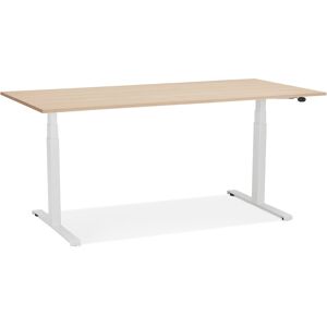 ALTEREGO Bureau réglable en hauteur électrique 'TRONIK' blanc avec plateau en bois finition naturelle - 160x80 cm