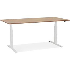 ALTEREGO Bureau reglable en hauteur electrique 'TRONIK' blanc avec plateau en bois finition Noyer - 160x80 cm