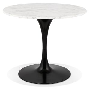 ALTEREGO Table a dîner ronde 'URSUS' en pierre blanche effet marbre et metal noir - Ø 90 cm