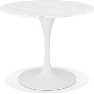 ALTEREGO Table a dîner ronde 'URSUS' en pierre blanche effet marbre et metal blanc - Ø 90 cm