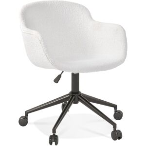 ALTEREGO Chaise de bureau pivotante 'VIVIANE' en tissu boucle blanc sur roulettes