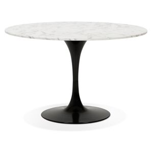 ALTEREGO Table a dîner ronde 'WITNEY' en pierre blanche effet marbre et metal noir - Ø 120 cm