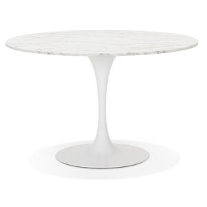 ALTEREGO Table a dîner ronde 'WITNEY' en pierre blanche effet marbre et metal blanc - Ø 120 cm