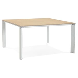 ALTEREGO Table de reunion / bureau bench 'XLINE SQUARE' en bois finition naturelle et metal blanc - 140x140 cm