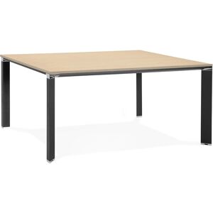 ALTEREGO Table de reunion / bureau bench 'XLINE SQUARE' en bois finition naturelle et metal noir - 160x160 cm