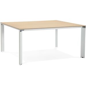 ALTEREGO Table de reunion / bureau bench 'XLINE SQUARE' en bois finition naturelle et metal blanc - 160x160 cm