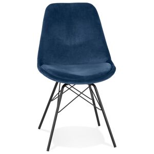 ALTEREGO Chaise design 'ZAZY' en velours bleu et pieds en métal noir