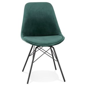 ALTEREGO Chaise design 'ZAZY' en velours vert et pieds en metal noir