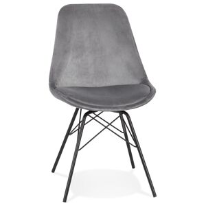 ALTEREGO Chaise design 'ZAZY' en velours gris et pieds en metal noir