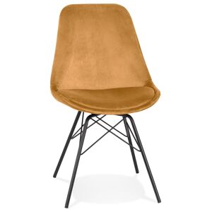 ALTEREGO Chaise design 'ZAZY' en velours moutarde et pieds en metal noir