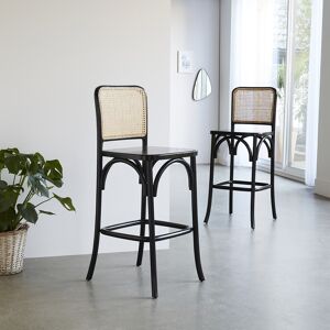 Berah Getah Tabouret de bar en acajou massif et cannage noir (lot de 2)