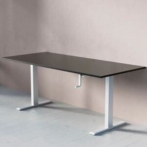 Direkt Interiör Bureau assis debout à manivelle ACT, Plateau Noir, Pied Blanc, Taille 180x80 cm