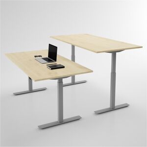 Direkt Interiör Bureau assis debout electrique - Pro3, Taille 100x80 cm, Plateau Bouleau, Pied Silver