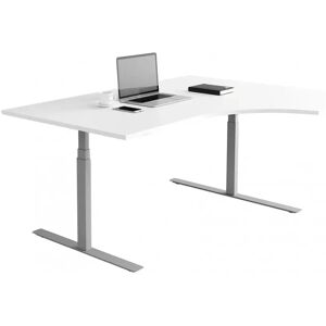 Direkt Interiör Bureau d'angle fixe, plusieurs choix de supports et de plateaux, Couleur Blanc, Taille 180x120 cm, Base  Argent