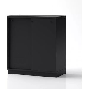 Armoire de rangement de bureau Crito - 2 portes coulissantes, 2 étagères, Base  Base, Couleur Noir, Verrou Avec